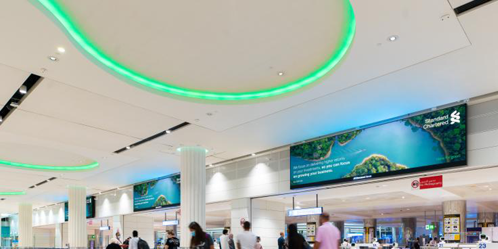 Synchronised lighting and advertising at Dubai Airport